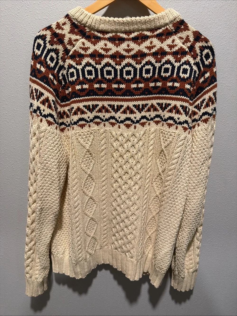 Cotton Fisherman Sweater by LL Bean Signature Fair Isles Cable Knit